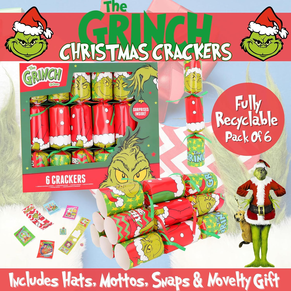 The Grinch Christmas Crackers 12" - 6 Pack