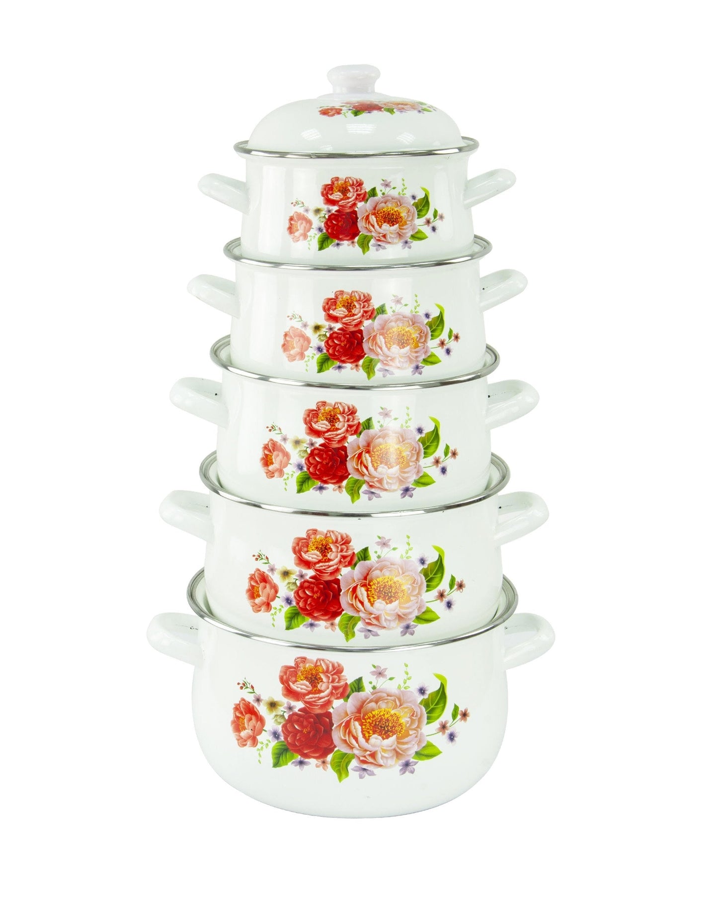 Enamel Cooking Pot Set of 5 Floral Design Assorted Designs 773D / 9199