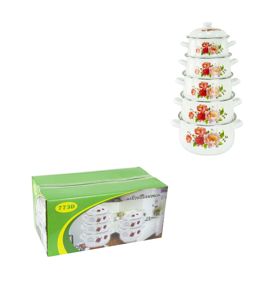 Enamel Cooking Pot Set of 5 Floral Design Assorted Designs 773D / 9199
