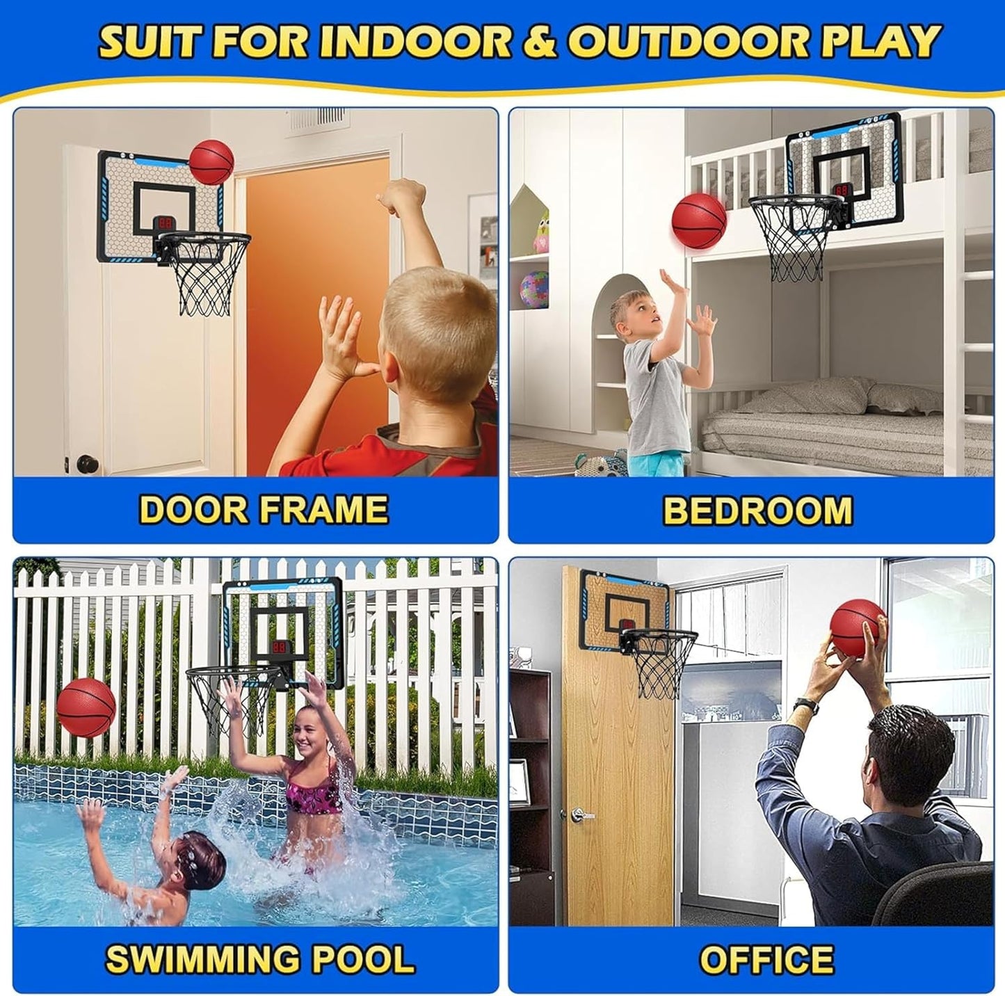 Basketball Indoor Mini Hoop Electric Scoreboard & Ball with Pump