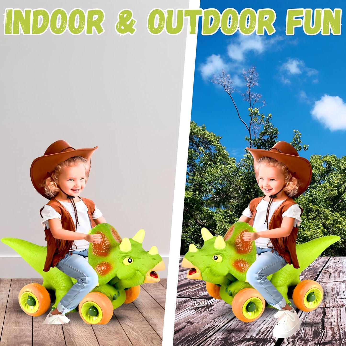 Triceratops Ride On Kids Toy With Wheels Push Along