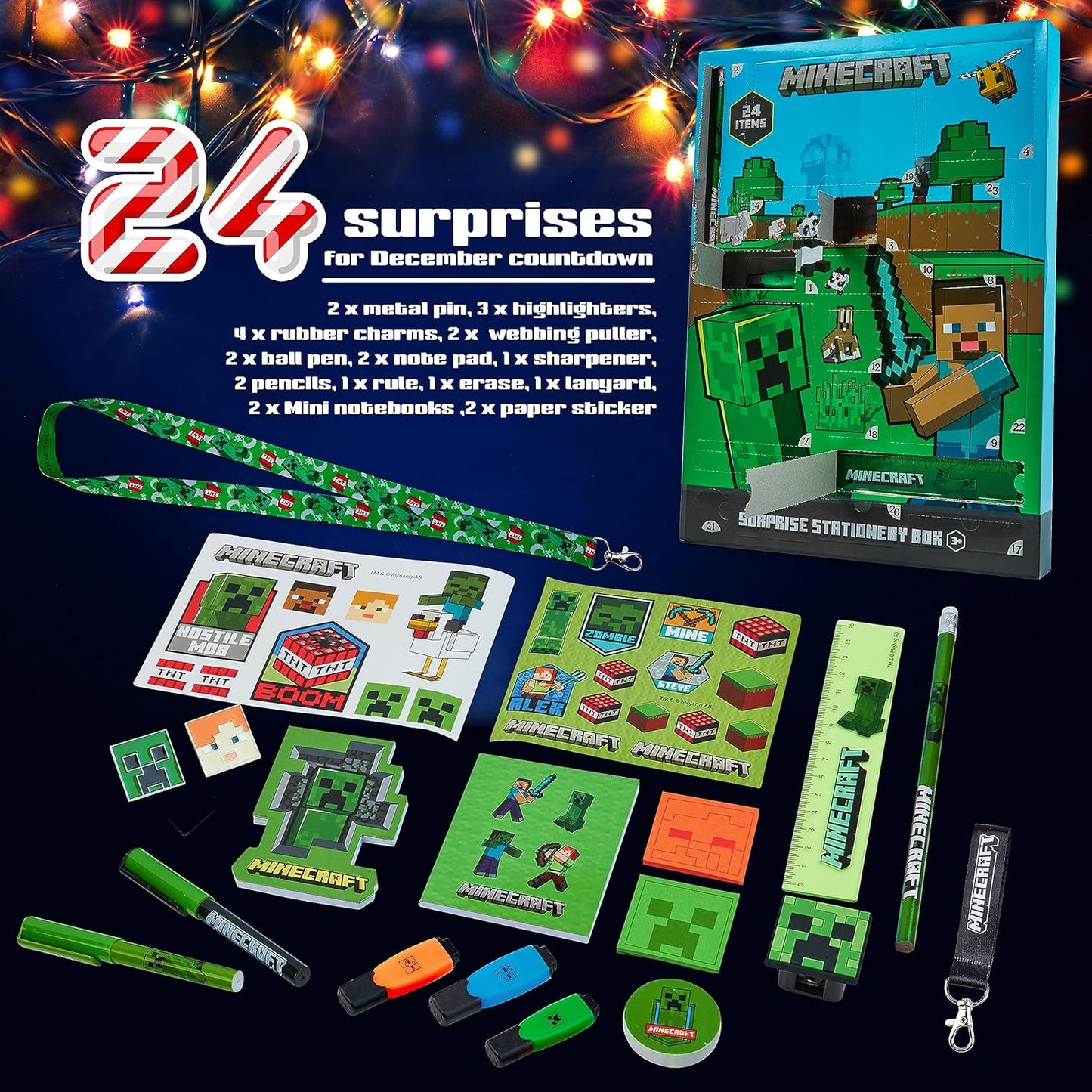 Minecraft Advent Calendar for Kids and Teenagers, Stationery, Notebooks, Stickers, Badges