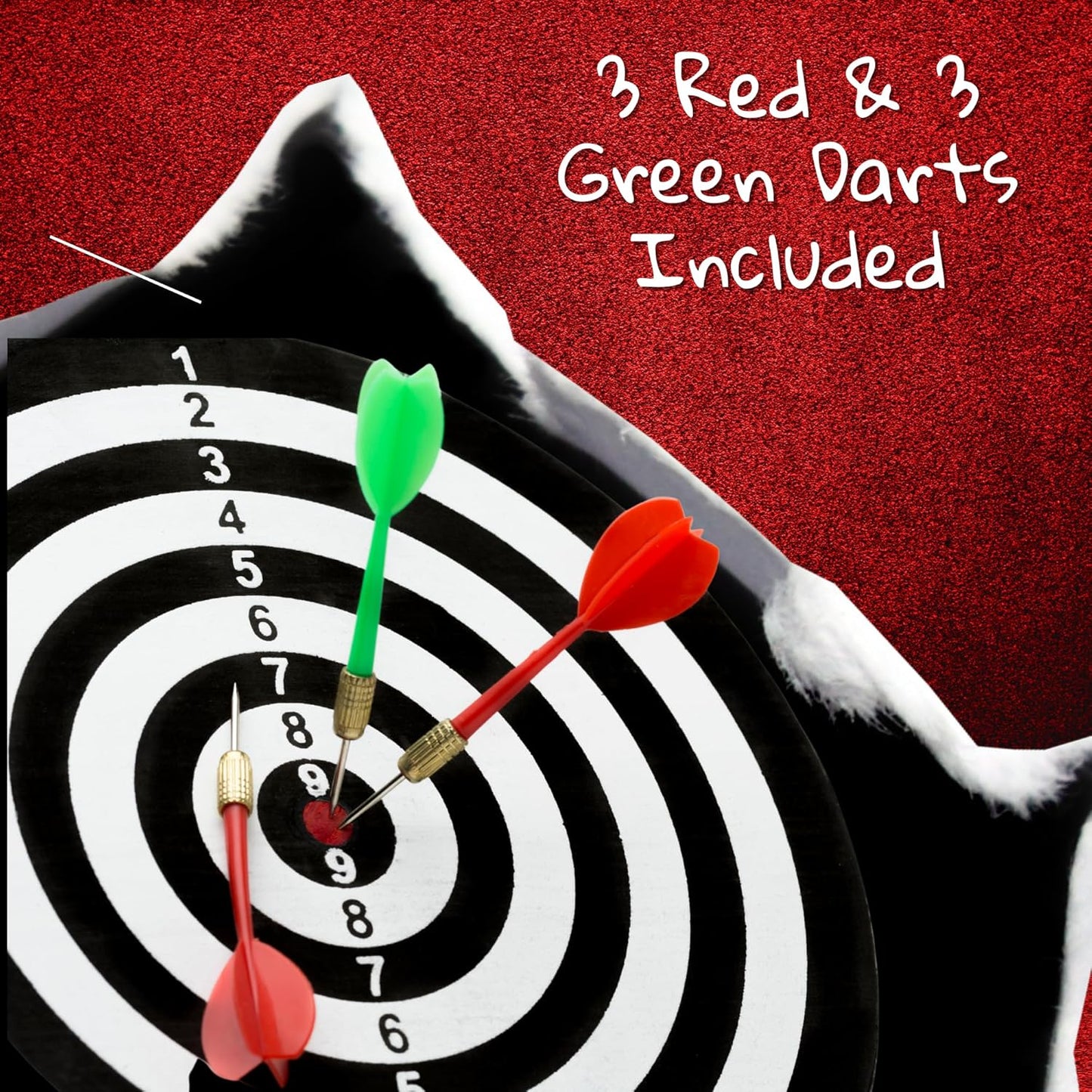 Full Size 17" Double Sided Dart Board with 6 Darts Complete Set plus Reverse Side Archery Style Target