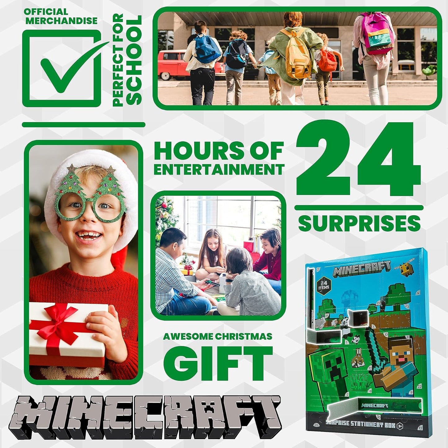 Minecraft Advent Calendar for Kids and Teenagers, Stationery, Notebooks, Stickers, Badges