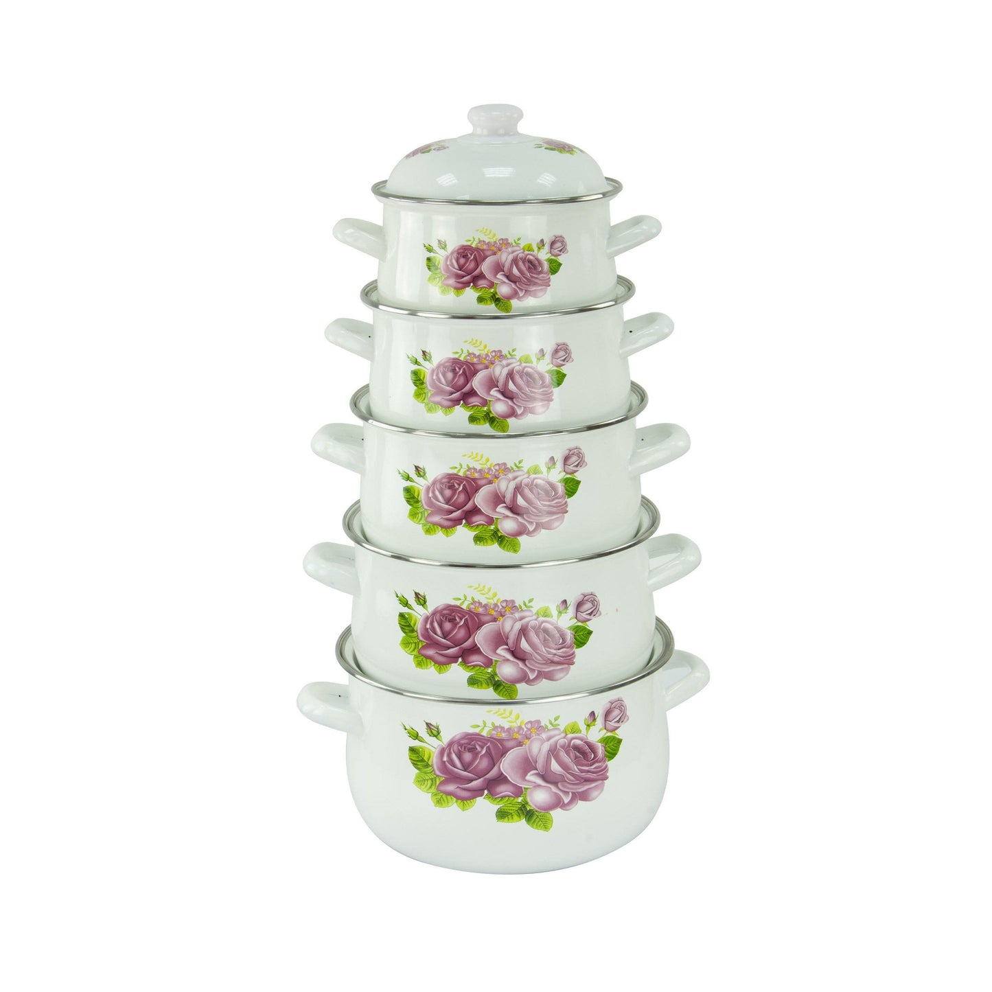 Enamel Cooking Pot Set of 5 Floral Design Assorted Designs 773D / 9200