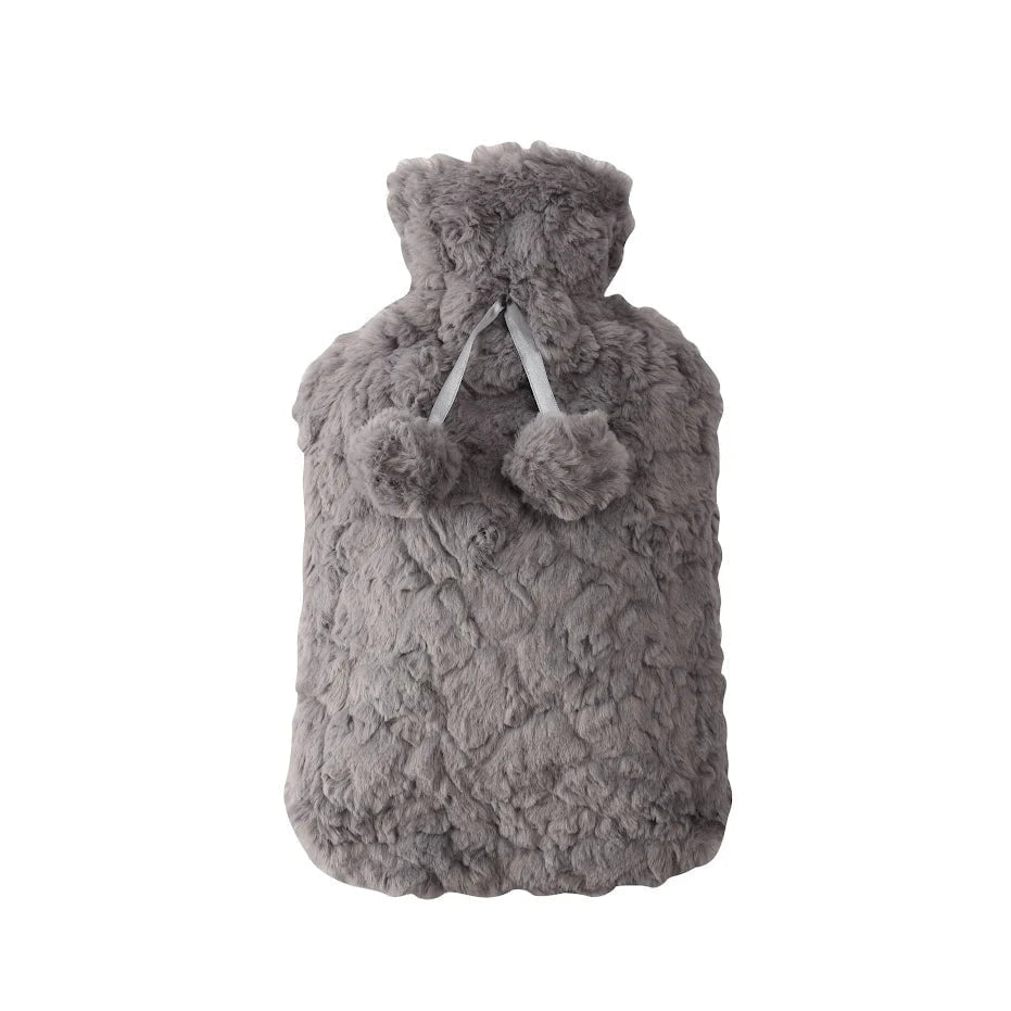 DGI Hot Water Bottle With Faux Fur Cover & Pom Poms 2 Litre 9242 A