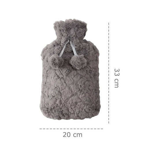 DGI Hot Water Bottle With Faux Fur Cover & Pom Poms 2 Litre 9242 A