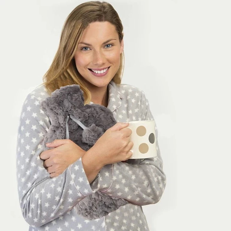 DGI Hot Water Bottle With Faux Fur Cover & Pom Poms 2 Litre 9242 A