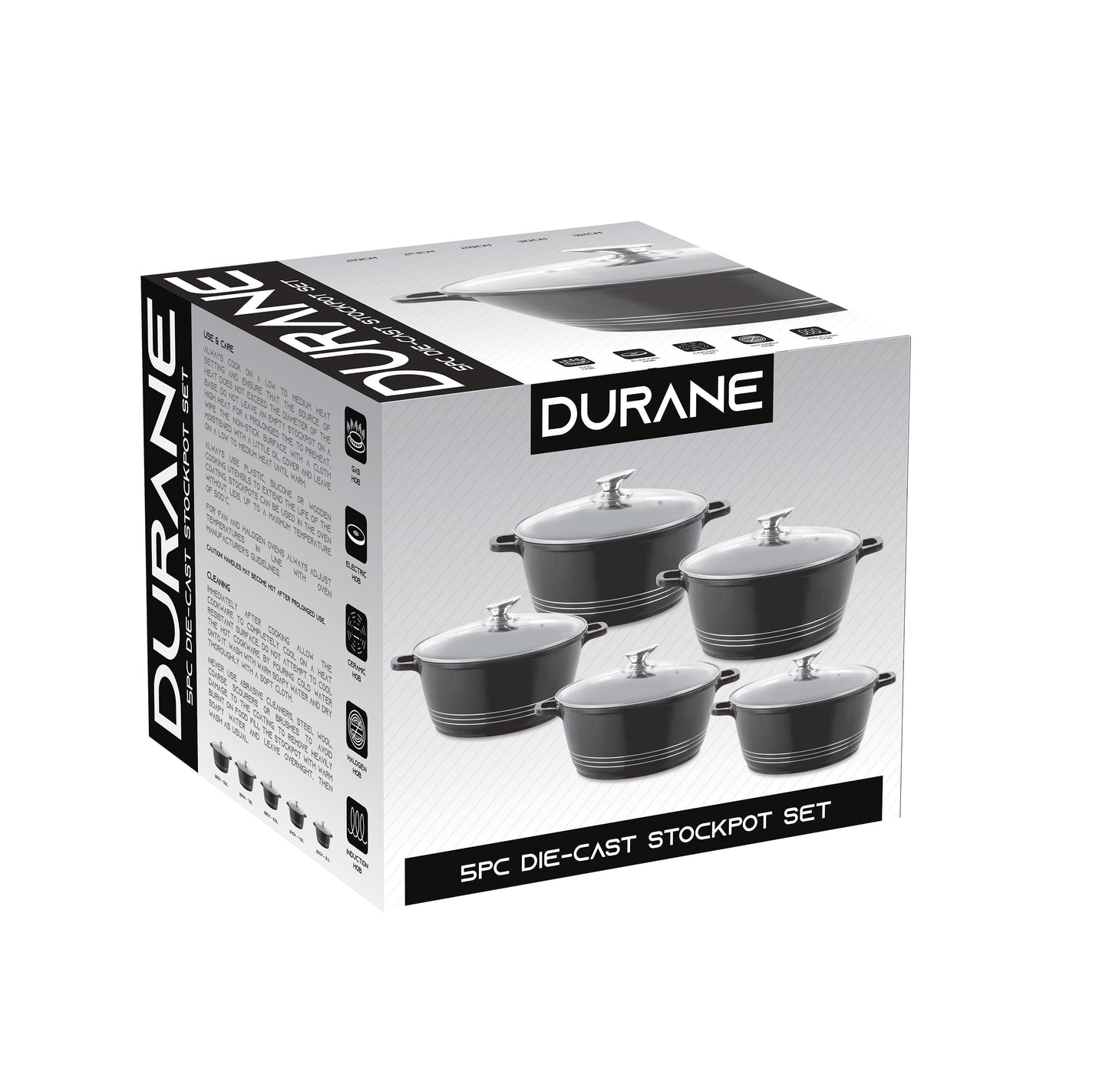 Durane Die Cast Stock Pot Set of 5 Black 20 - 32 cm 9317