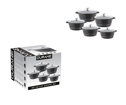 Durane Die Cast Stock Pot Set of 5 Black 20 - 32 cm 9317