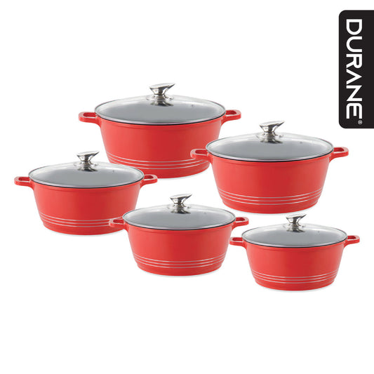 Durane Die Cast Stock Pot Set Of 5 Red 20