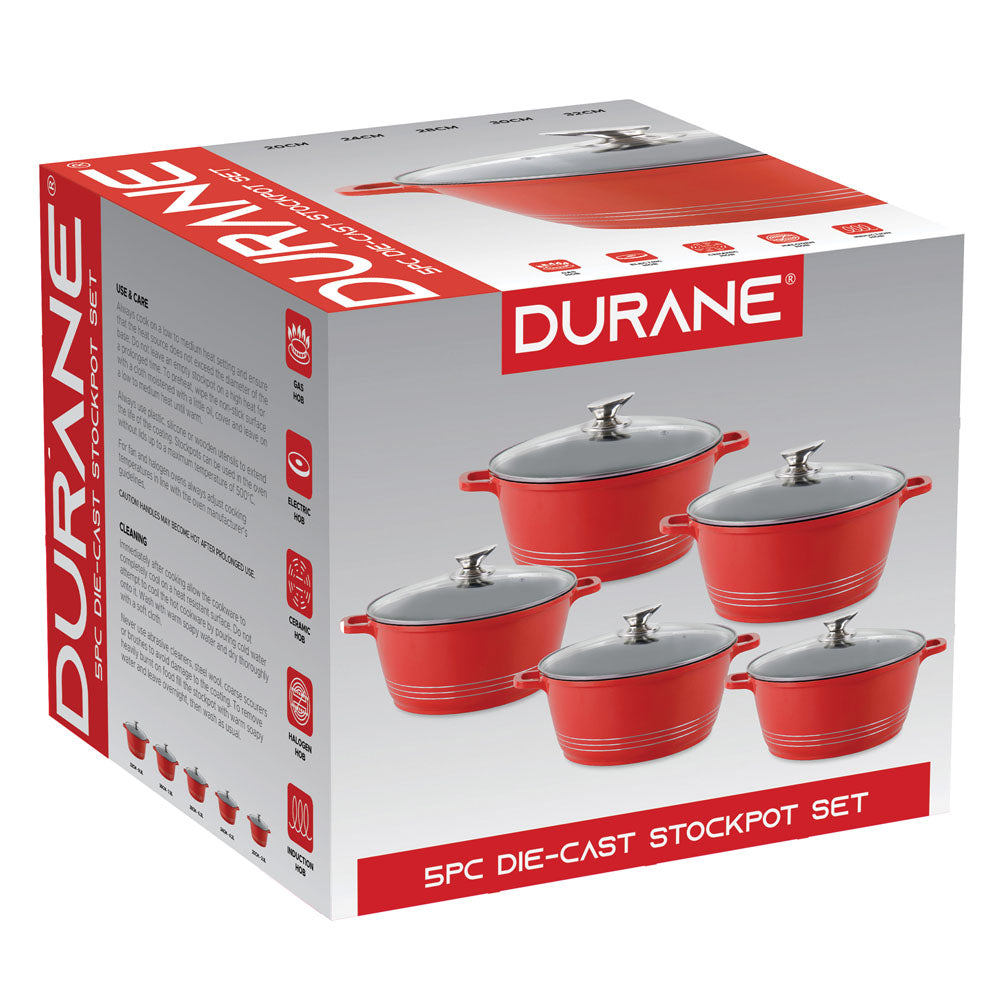 Durane Die Cast Stock Pot Set of 5 Red 20 - 32 cm 9320