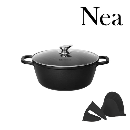 Nea Diecast Stockpot With Lid And Silicone Grips Nera