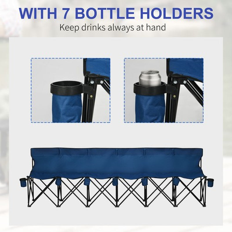 6 Seater Folding Bench Outdoor Garden Camping Sports Seats with Cup Holder