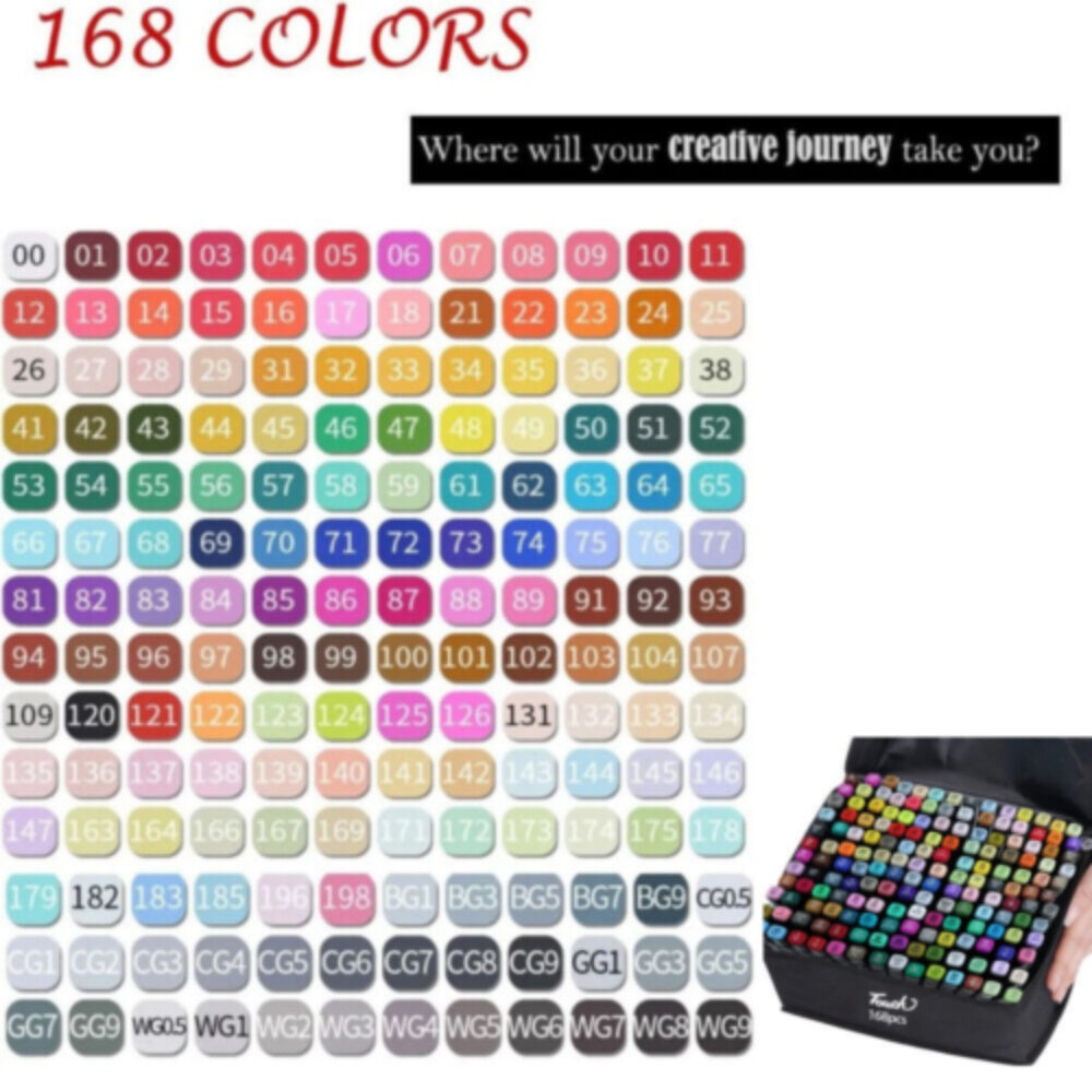 168 Colors Dual Tip Art Markers Color Pens Drawing Watercolour Set