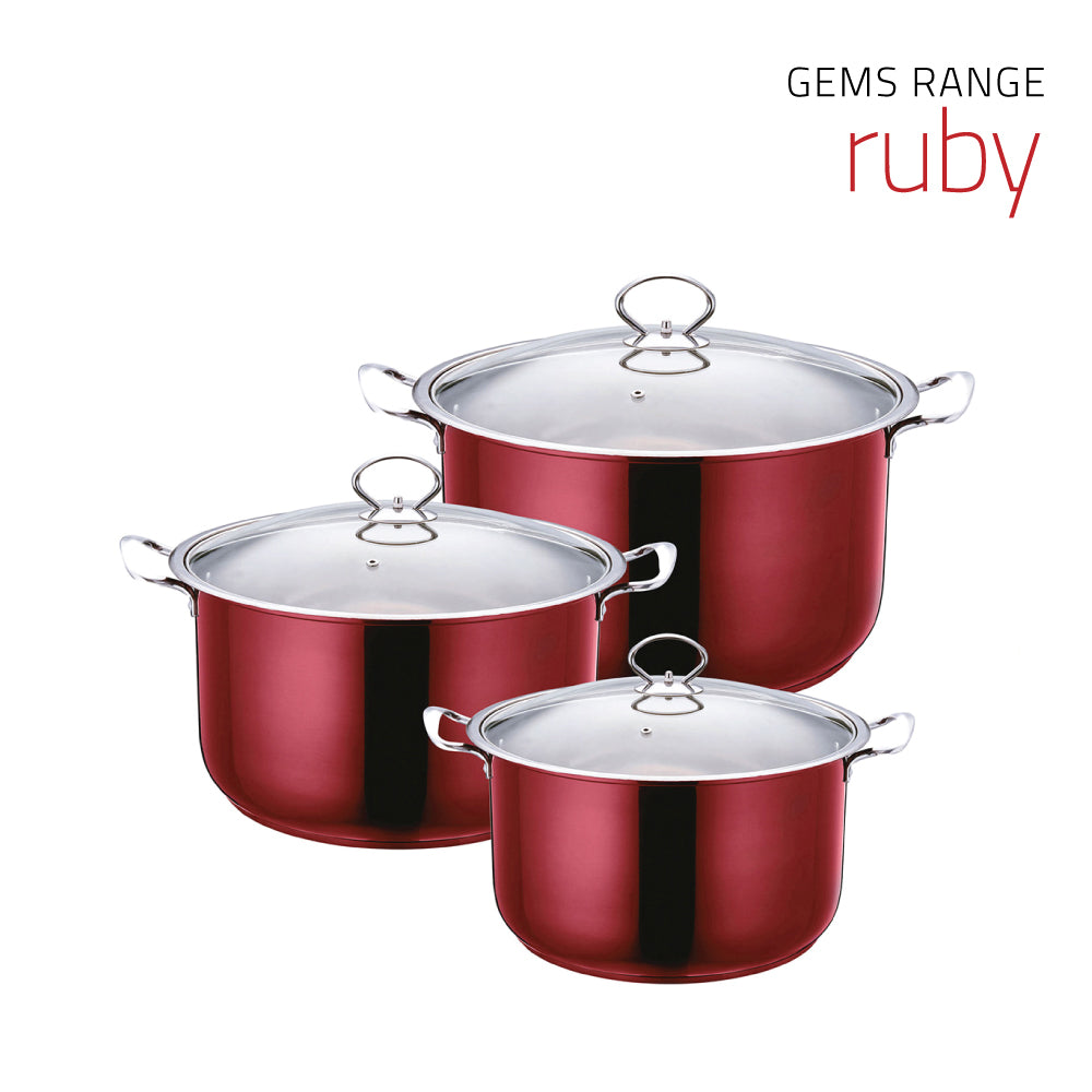 Sq Professional Gems Metallic Stockpot Set Of 3 Ruby 26 – 28