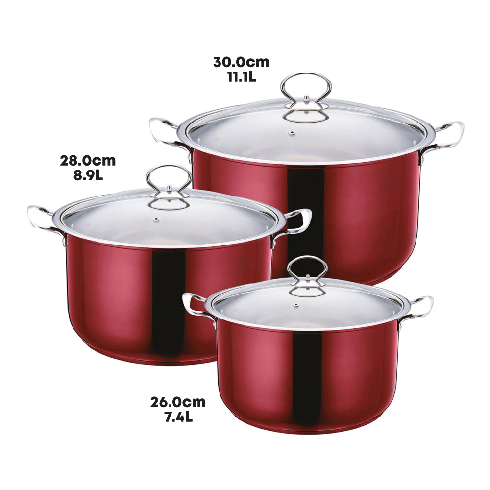 Sq Professional Gems Metallic Stockpot Set Of 3 Ruby 26 – 28