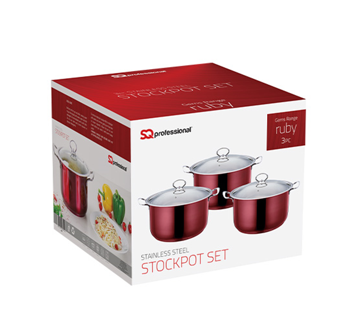 Sq Professional Gems Metallic Stockpot Set Of 3 Ruby 26 – 28