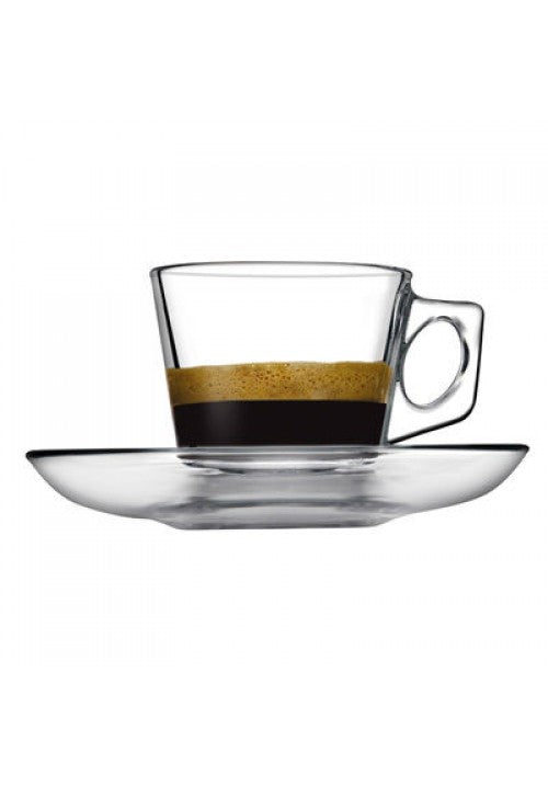 Pb Vela Glass Espresso Coffee Cups With Saucers 80Ml Set Of 12