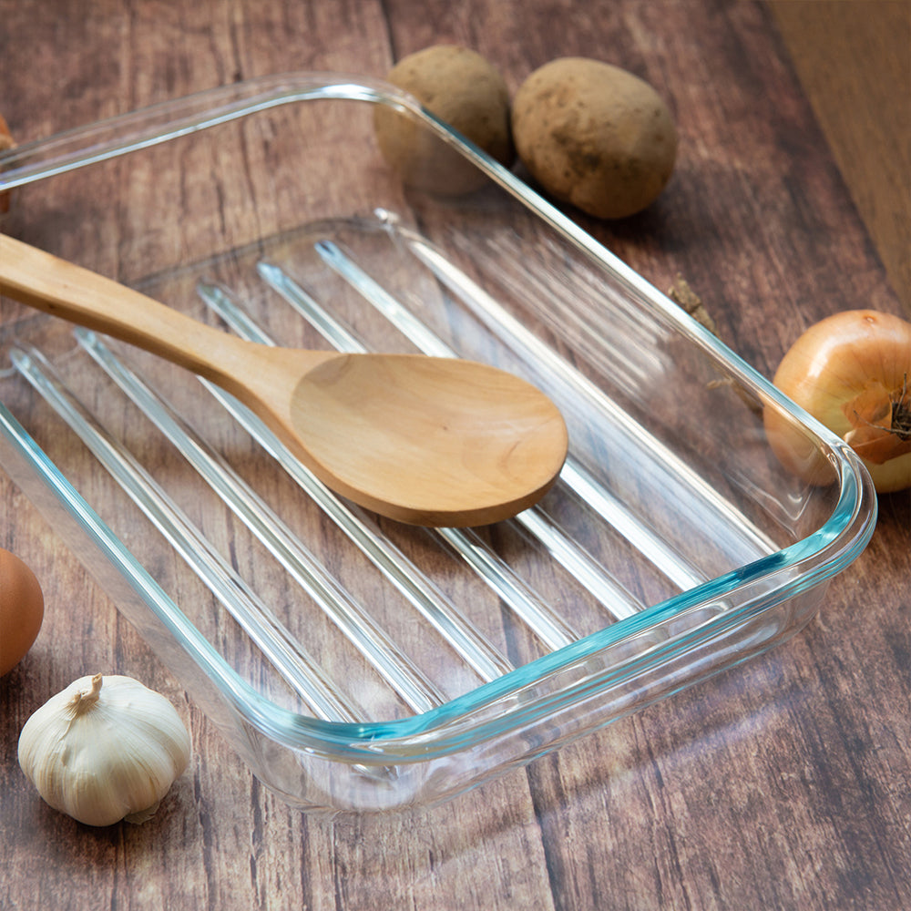 Durane Tempered Glass Ribbed Oven Roasting Tray 3L (Parcel Plus Rate)
