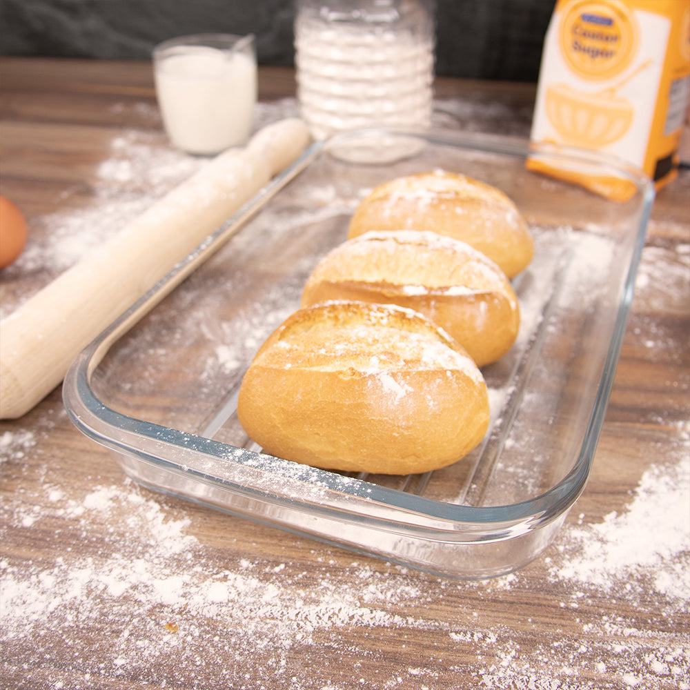 Durane Tempered Glass Ribbed Oven Roasting Tray 2L (Parcel Plus Rate)