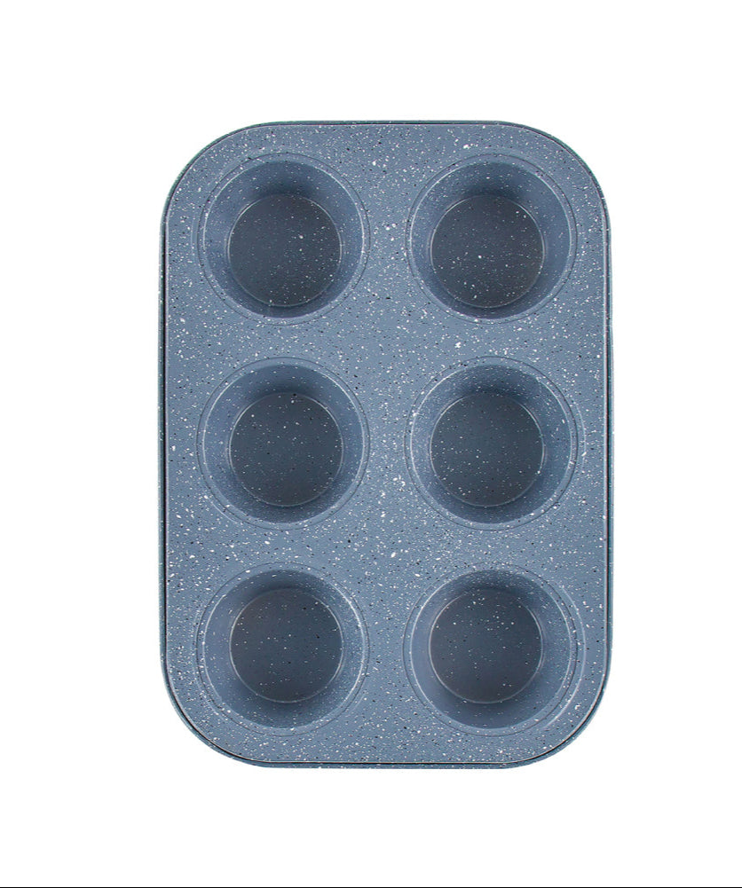 Metal Muffin Cupcake Baking Tray 6 Cups Speckled Grey