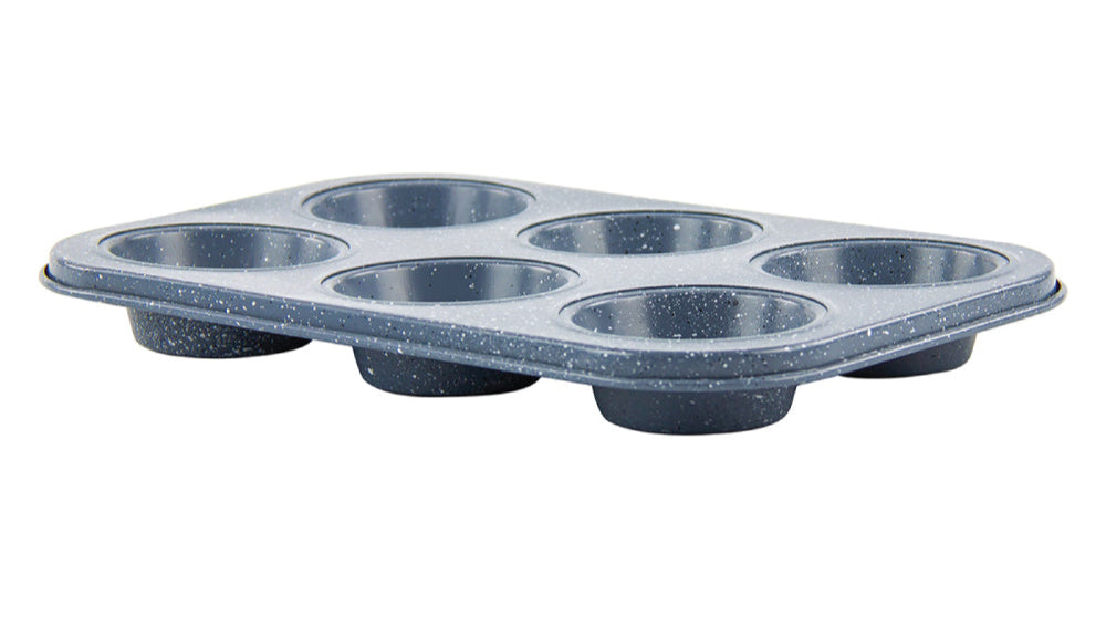 Metal Muffin Cupcake Baking Tray 6 Cups Speckled Grey
