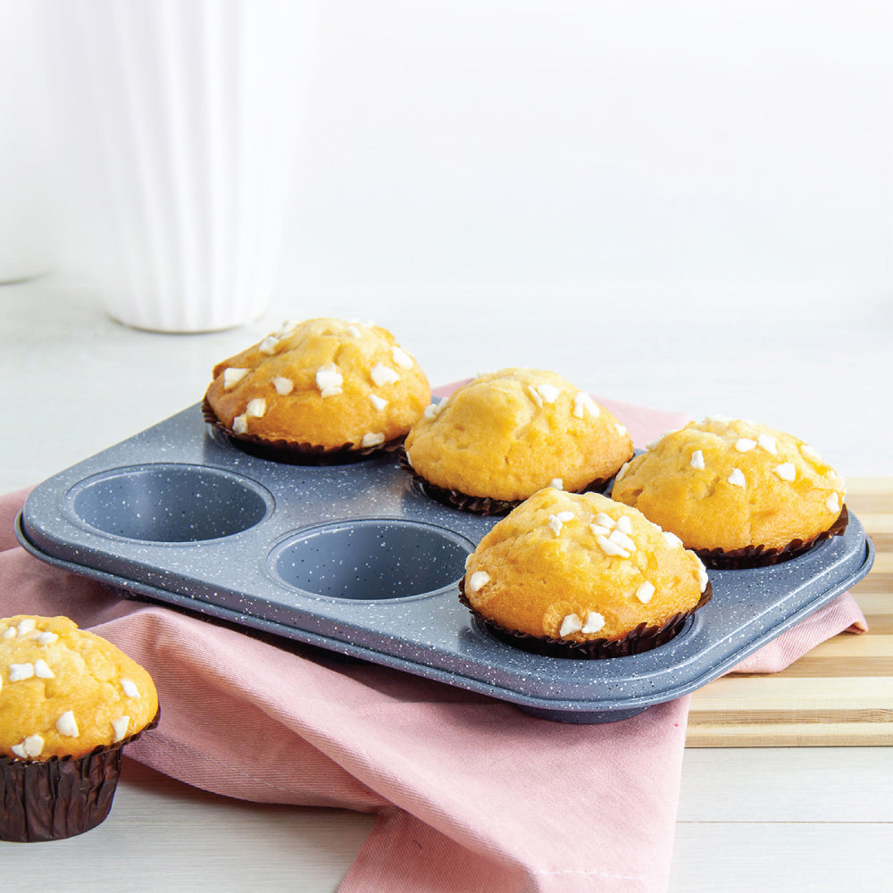 Metal Muffin Cupcake Baking Tray 6 Cups Speckled Grey