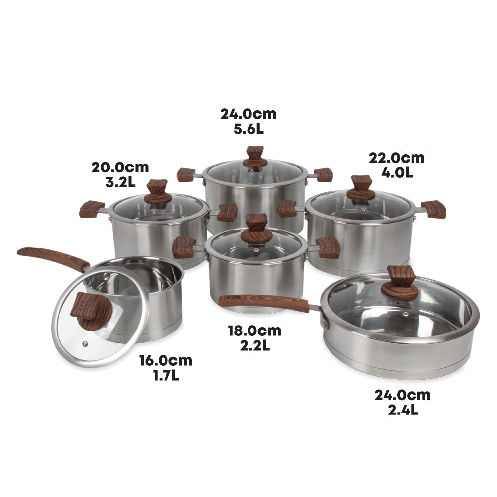 Sq Professional Lustro Touch Stainless Steel Cookware Set Of 6 Brown