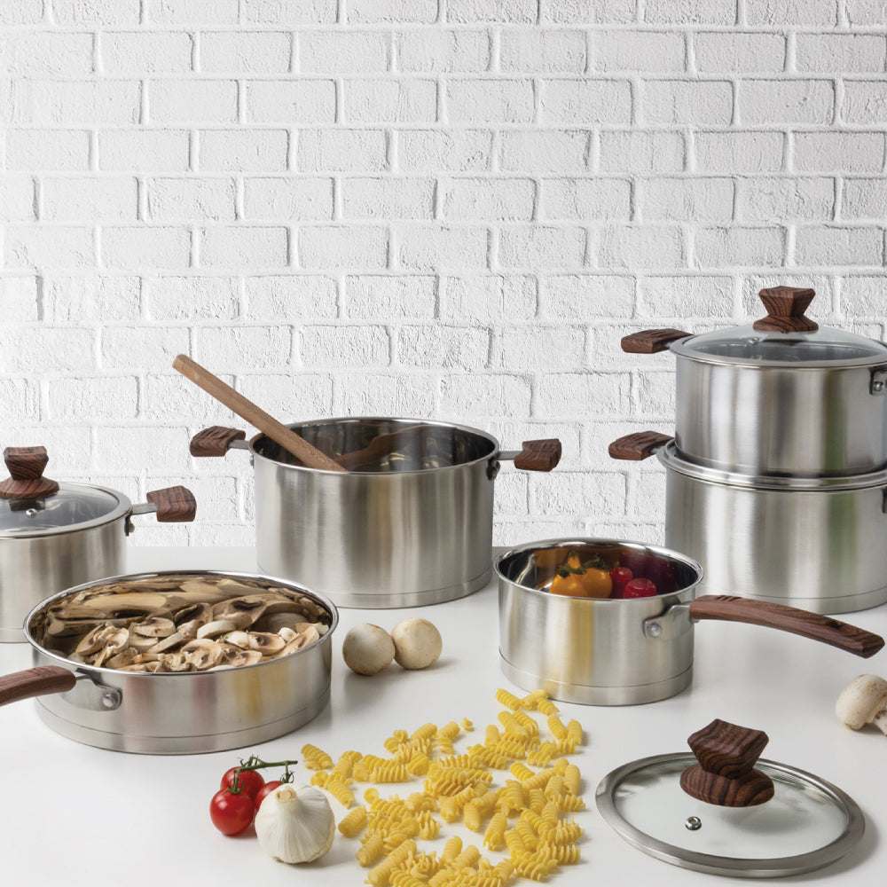 Sq Professional Lustro Touch Stainless Steel Cookware Set Of 6 Brown