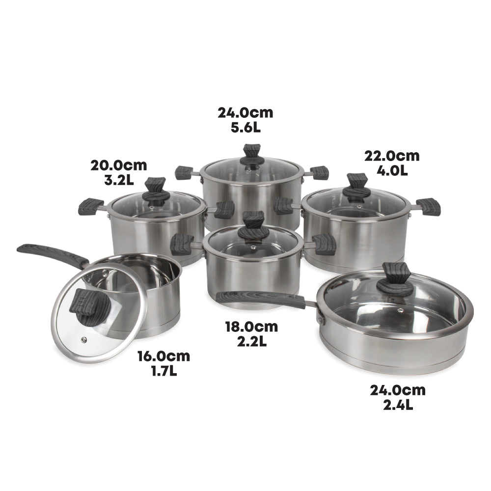 Sq Professional Lustro Touch Stainless Steel Cookware Set Of 6 Black