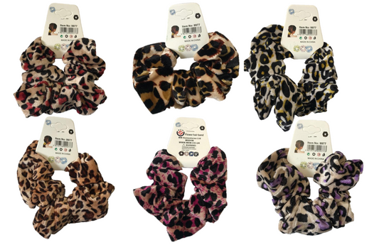 Hair Bobble Elastic Scrunchie Leopard Print 10 cm Assorted Colours 9977
