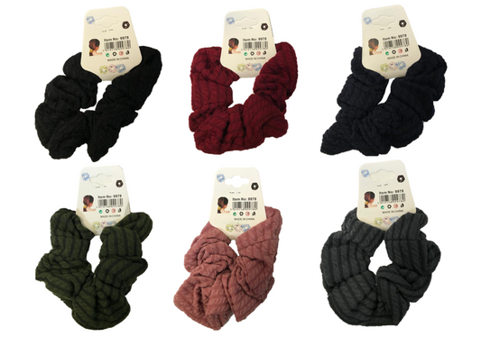 Hair Bobble Elastic Scrunchie Striped Pattern 10 cm Assorted Colours 9978