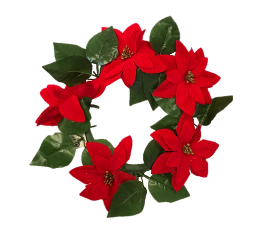 Plastic Christmas Festive Door Wreath with Red Poinsettia Flowers 20 cm 9984