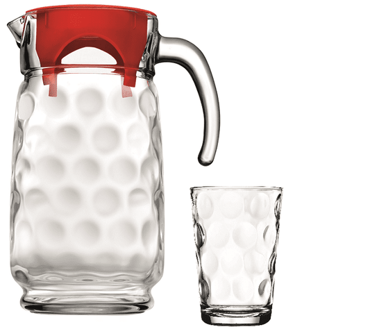 Kitchen Glassware 7 Pack Clear Glass Beverage Space Set With Jug And Lid 1.6 Litre