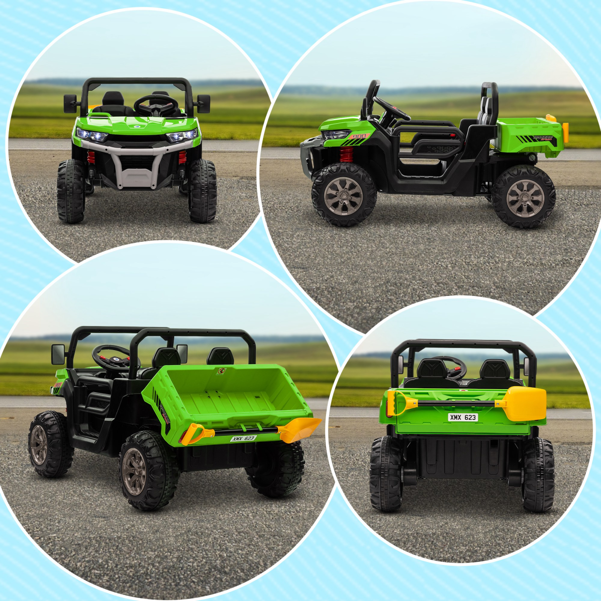 Two-Seater Kids Electric Ride-On Car w/ Electric Bucket - Green