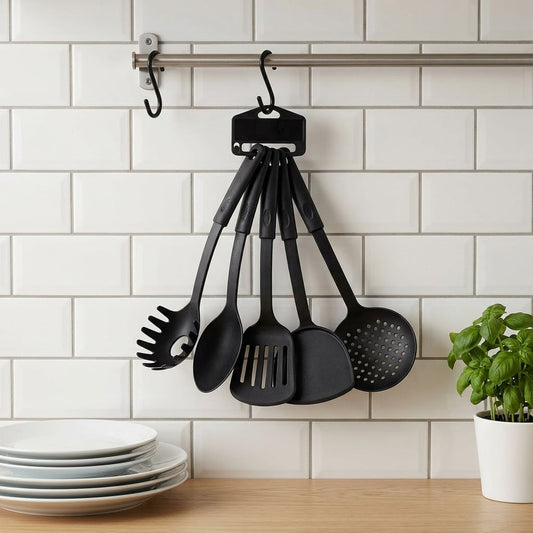 Plastic Assorted Kitchen Cooking Utensils Black Set Of 6