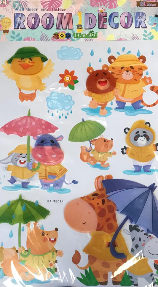 Room Decor 3D Effect Wall Stickers 60 x 35 cm Animal Designs Assorted Designs and Colours 7130