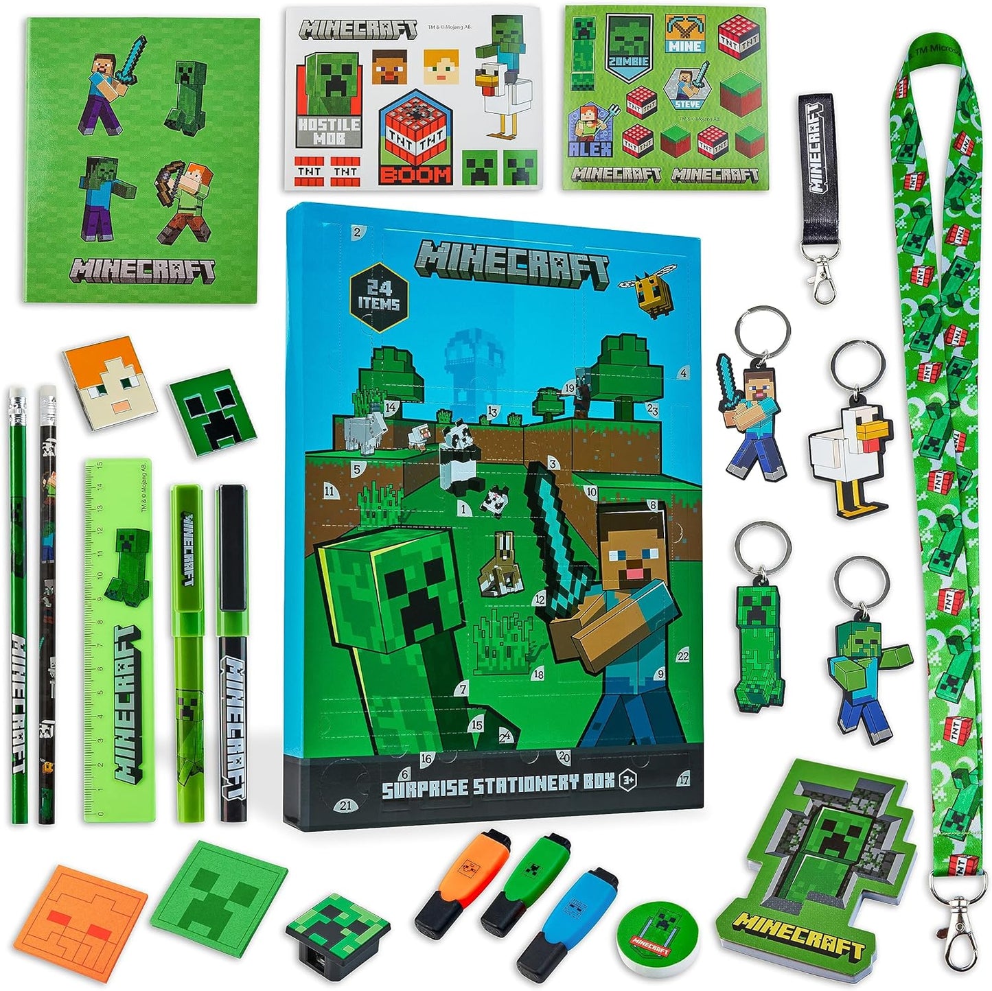 Minecraft Advent Calendar for Kids and Teenagers, Stationery, Notebooks, Stickers, Badges