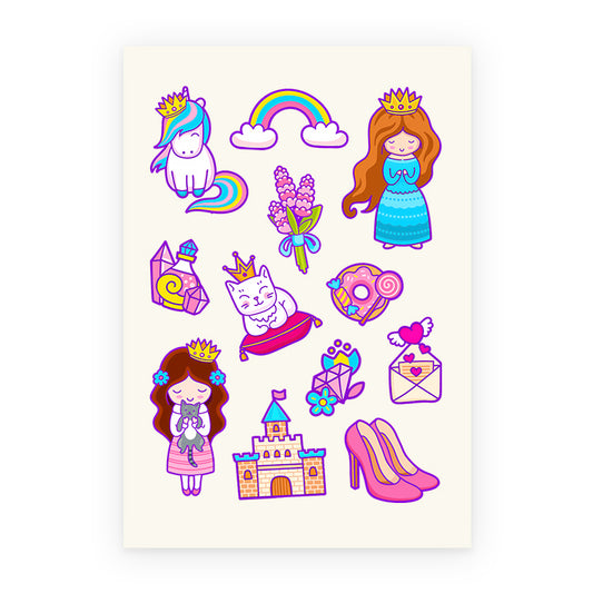 Princess Tattoo Sheet ( 12 Tattoos )