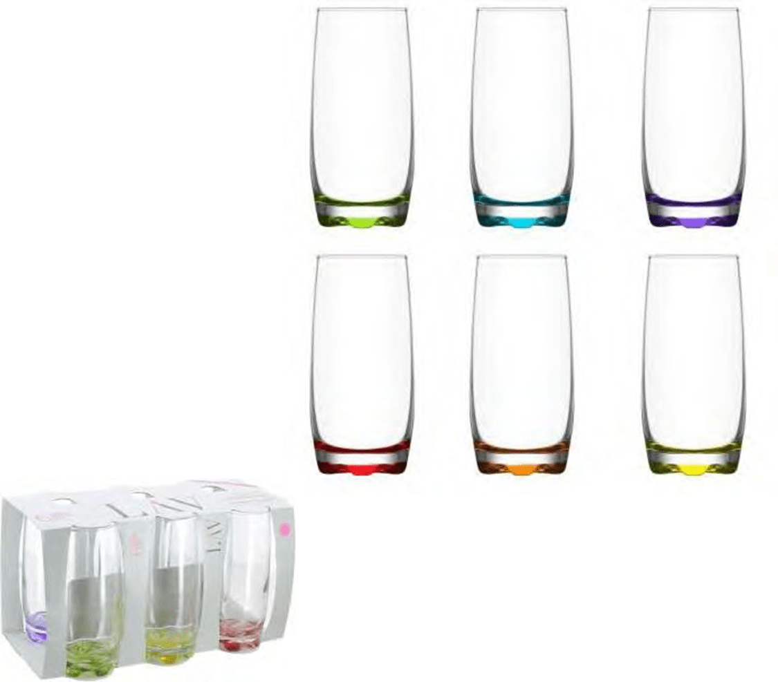 Damla Glass Drinking Tumbler 390cc Set of 6 Coloured Glass DAM390