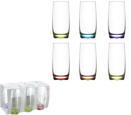 Damla Glass Drinking Tumbler 390cc Set of 6 Coloured Glass DAM390
