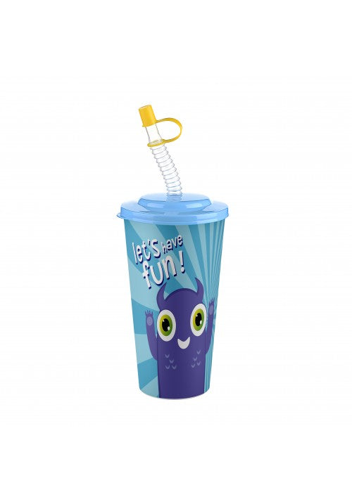 Plastic Juice Cup with Straw 650ml Assorted 'So Cute' Designs and Colours AP9128