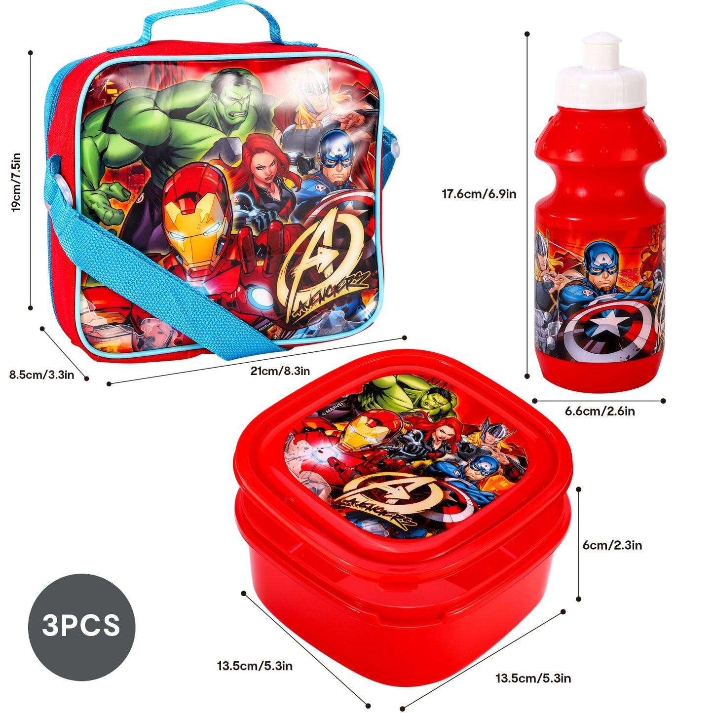 Avengers Style 3 Piece Lunch Bag, Box & Bottle Set