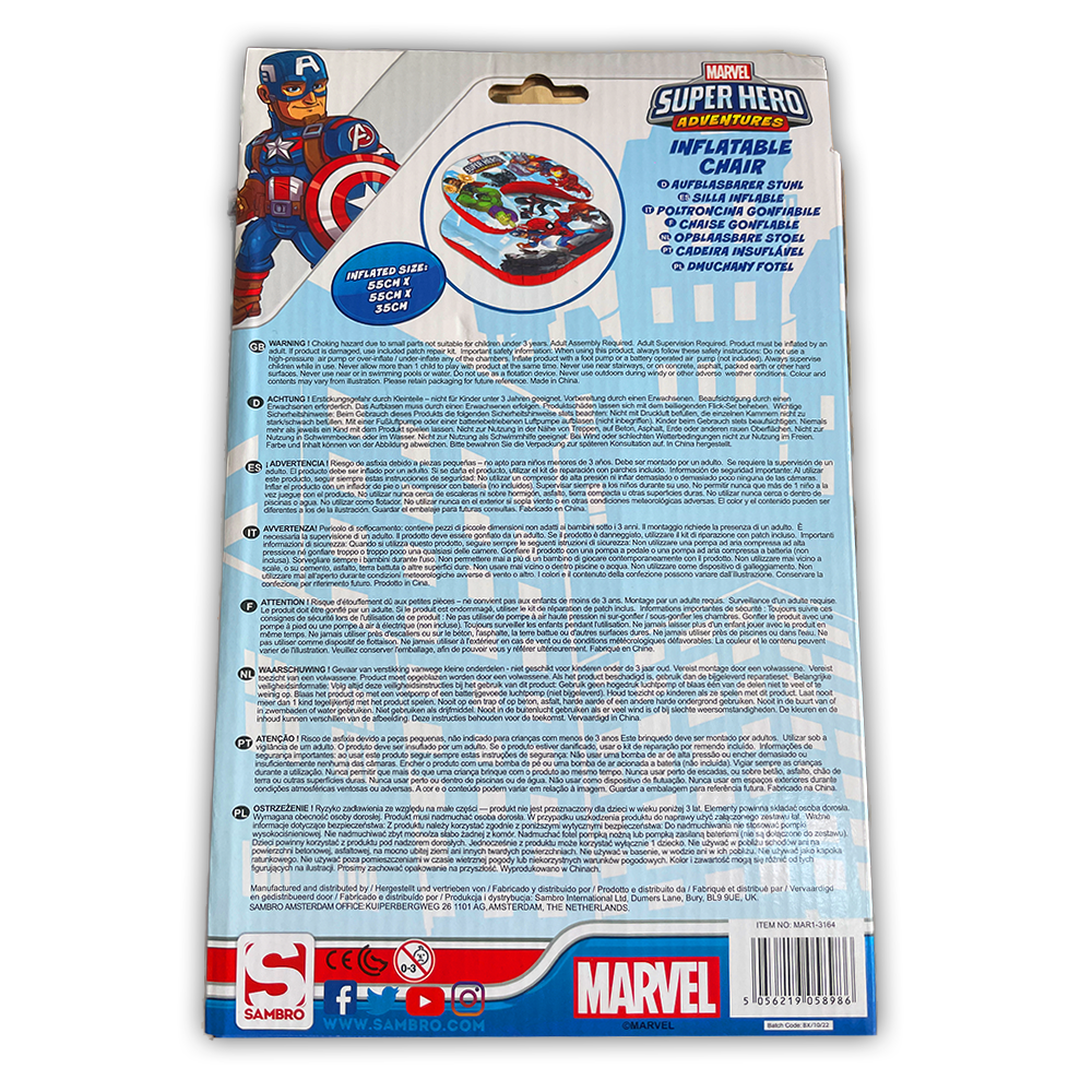 Super Hero Adventures Kids Inflatable Chair 55cm x 55cm x 35cm Portable Seating