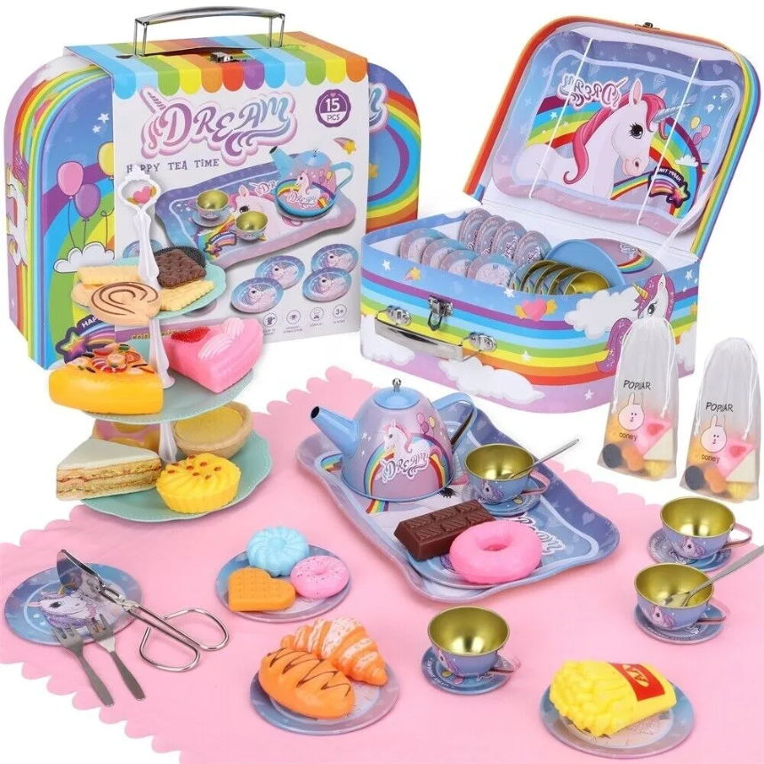 Unicorn Rainbow Style Complete Metal Tea Set 15 Pieces