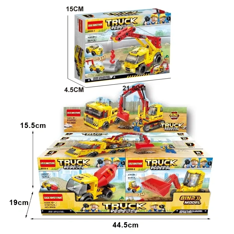 3 In 1 Construction Vehicle Blocks 92pcs (Box of 8)