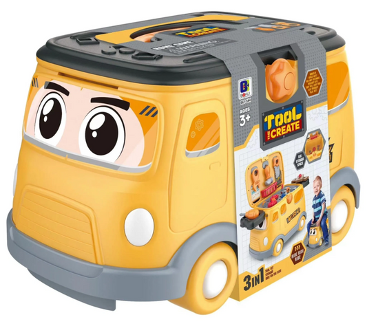 3 IN 1 THE TOOL CREATE BUS, TOOL SET, STORAGE & RIDE ON THE RIDE