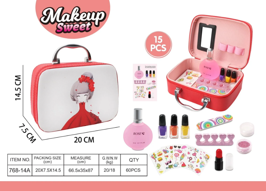 Girls 15 Piece Pretend play Make Up Suitcase Vanity Case Set