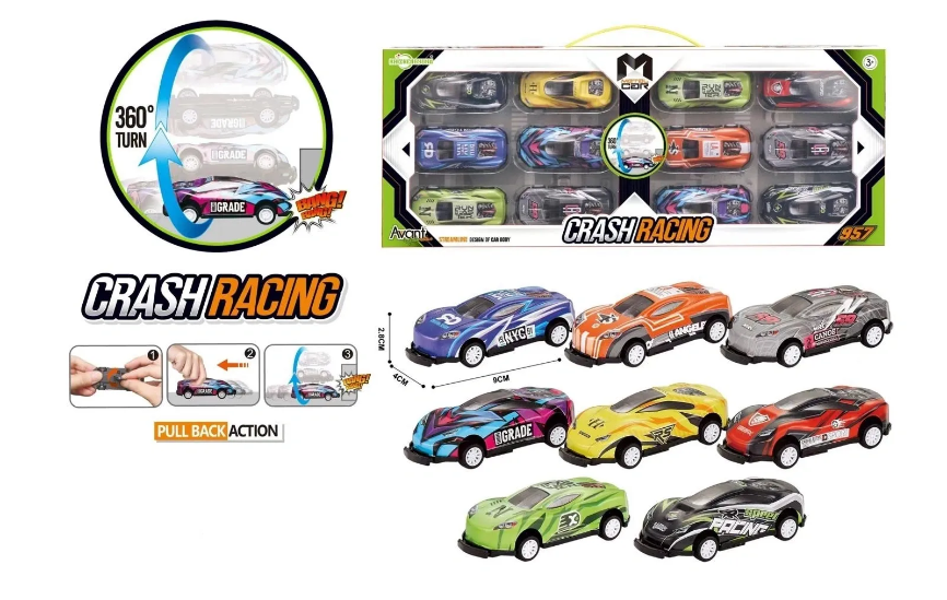 CRASH RACING PULL BACK 12 PACK CAR